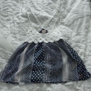 Hollister White Lace and Navy Pattern Blouse